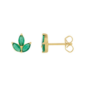 Marquise Emerald Leaf Stud Earrings in 14k Yellow Gold