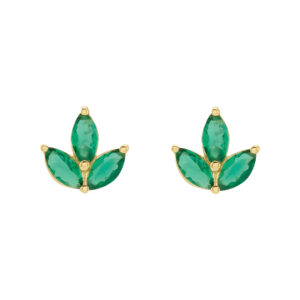 Marquise Emerald Leaf Stud Earrings in 14k Yellow Gold