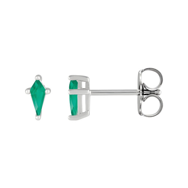 Lab-Grown Emerald Shield Cut Stud Earrings in 14K White Gold