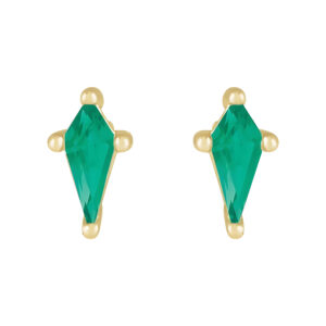 Lab-Grown Emerald Shield Cut Stud Earrings in 14K Yellow Gold