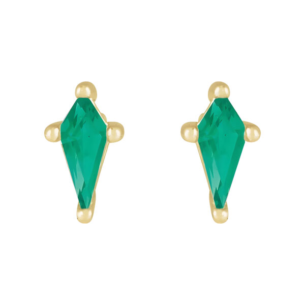 Lab-Grown Emerald Shield Cut Stud Earrings in 14K Yellow Gold