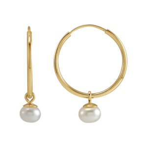 White Cultured Freshwater Pearl Drop Huggie Earrings in 14k Yellow Gold (4mm)