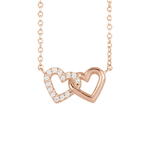 Diamond Petite Double Interlocking Heart Necklace in 14k Rose Gold