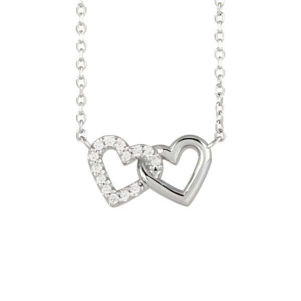 Diamond Petite Double Interlocking Heart Necklace in 14k White Gold