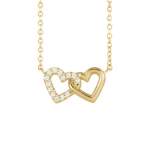 Diamond Petite Double Interlocking Heart Necklace in 14k Yellow Gold