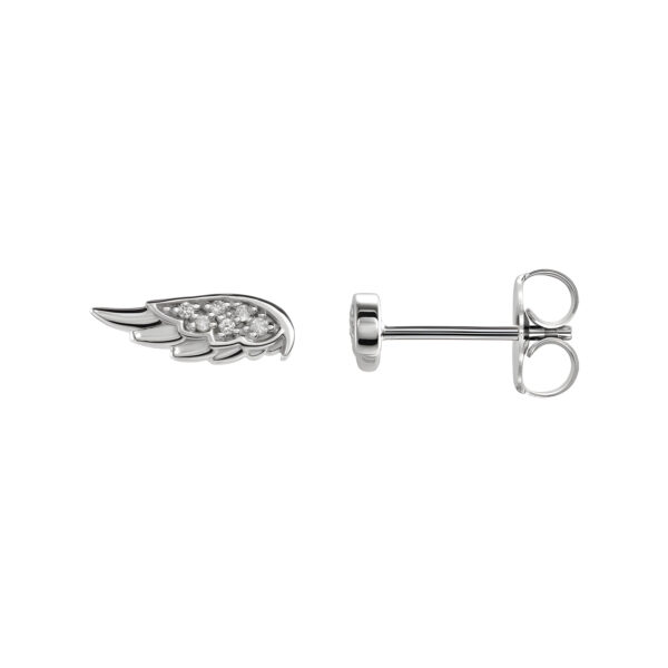 Diamond Angel Wing Stud Earrings in 14K White Gold