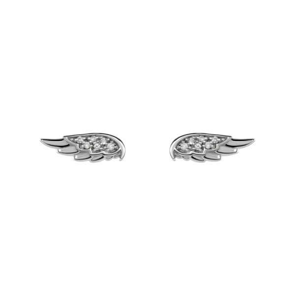 Diamond Angel Wing Stud Earrings in 14K White Gold