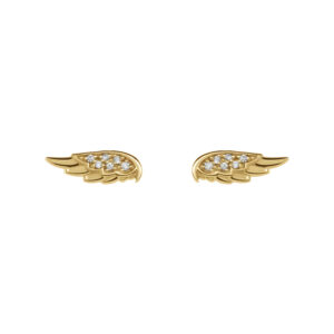 Diamond Angel Wing Stud Earrings in 14K Yellow Gold