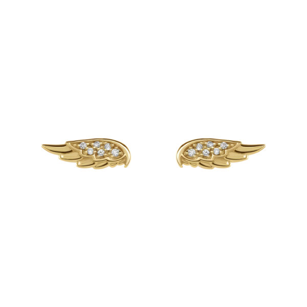 Diamond Angel Wing Stud Earrings in 14K Yellow Gold