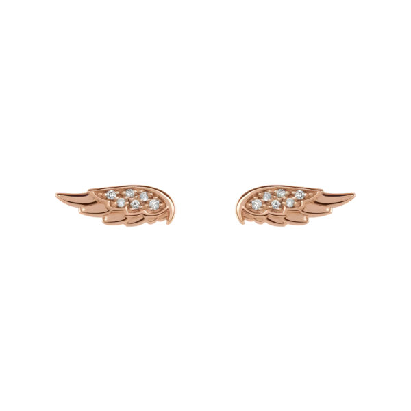 Diamond Angel Wing Stud Earrings in 14K Rose Gold