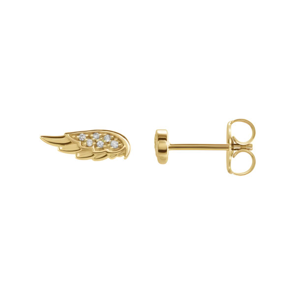 Diamond Angel Wing Stud Earrings in 14K Yellow Gold