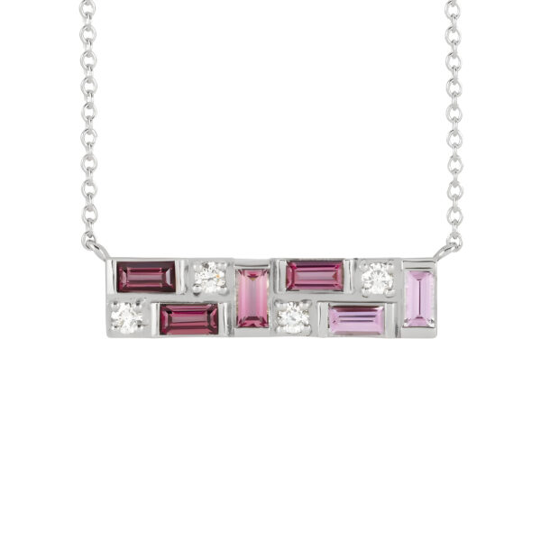 Pink Multi-Gemstone & Diamond Bar Necklace in 14k White Gold