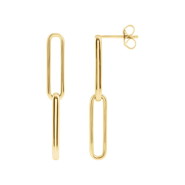 Elongated Flat Link Earrings in 14K Yellow Gold