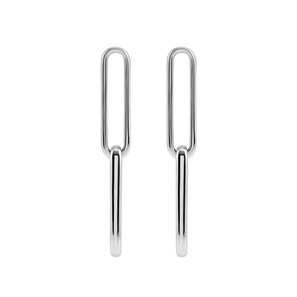 Elongated Flat Link Earrings in 14K White Gold