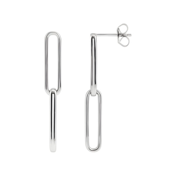 Elongated Flat Link Earrings in 14K White Gold