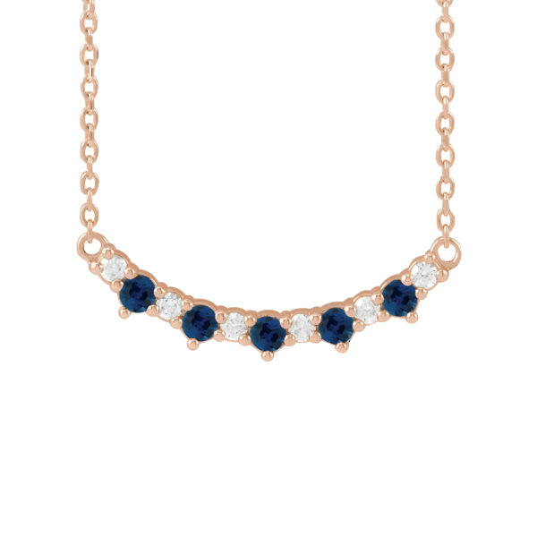 Five-Stone Lab-Grown Blue Sapphire and Diamond Bar Necklace in 14k Rose Gold