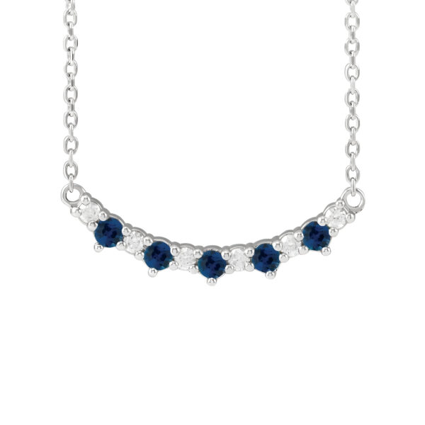 Five-Stone Lab-Grown Blue Sapphire and Diamond Bar Necklace in 14k White Gold