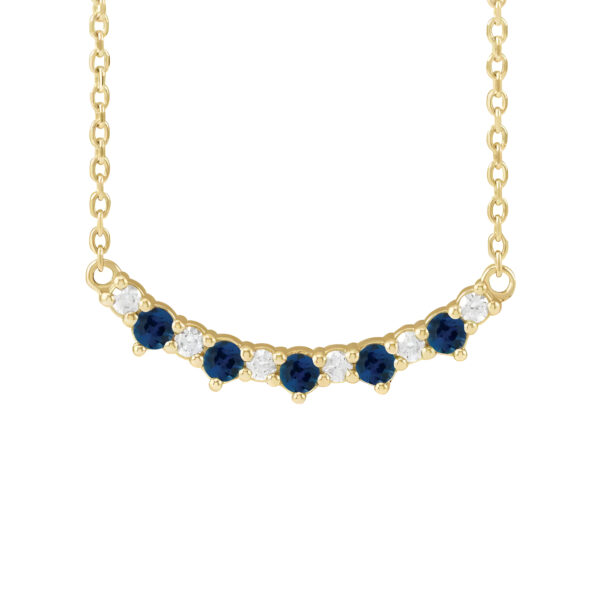 Five-Stone Lab-Grown Blue Sapphire and Diamond Bar Necklace in 14k Yellow Gold