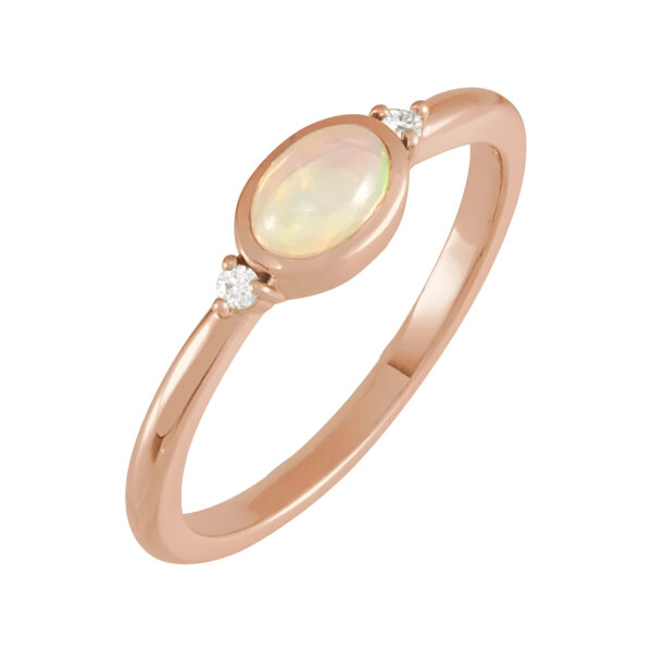 Vintage-Inspired White Ethiopian Opal and Diamond Ring in 14k Rose Gold