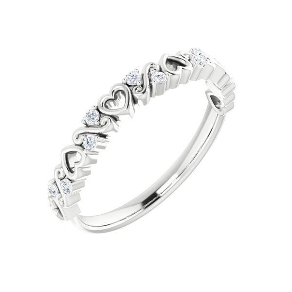 Diamond Heart Anniversary Band in 14K White Gold 1/8 CTW