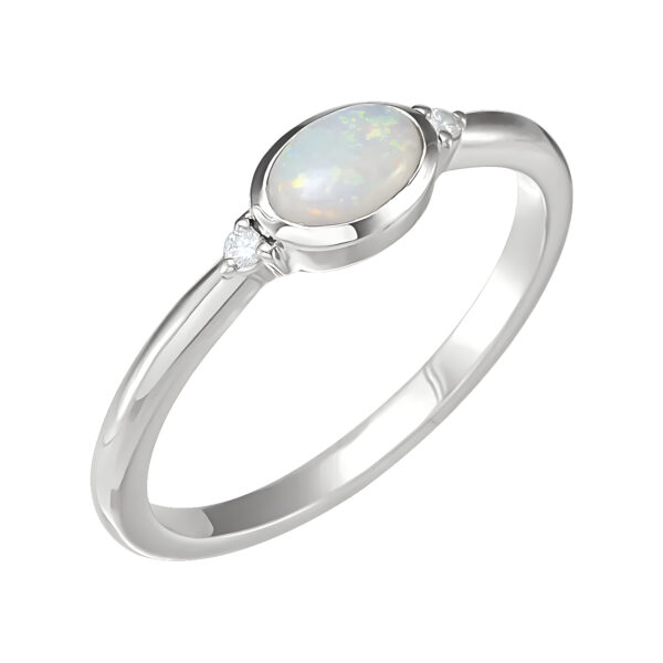 Vintage-Inspired White Ethiopian Opal and Diamond Ring in 14k White Gold