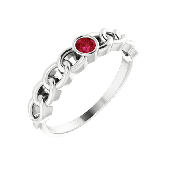 Ruby Curb Chain Ring in 14K White Gold