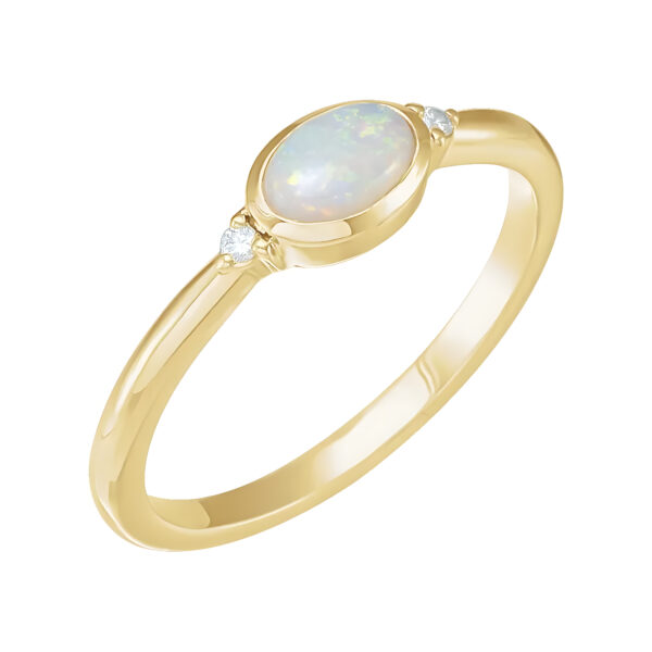 Vintage-Inspired White Ethiopian Opal and Diamond Ring in 14k Yellow Gold