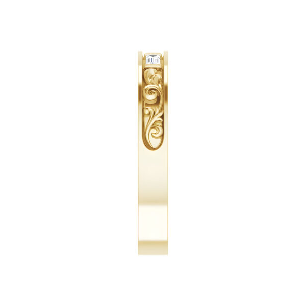 Three-Stone Baguette Diamond Floral Anniversary Band in 14K Yellow Gold 1/6 CTW